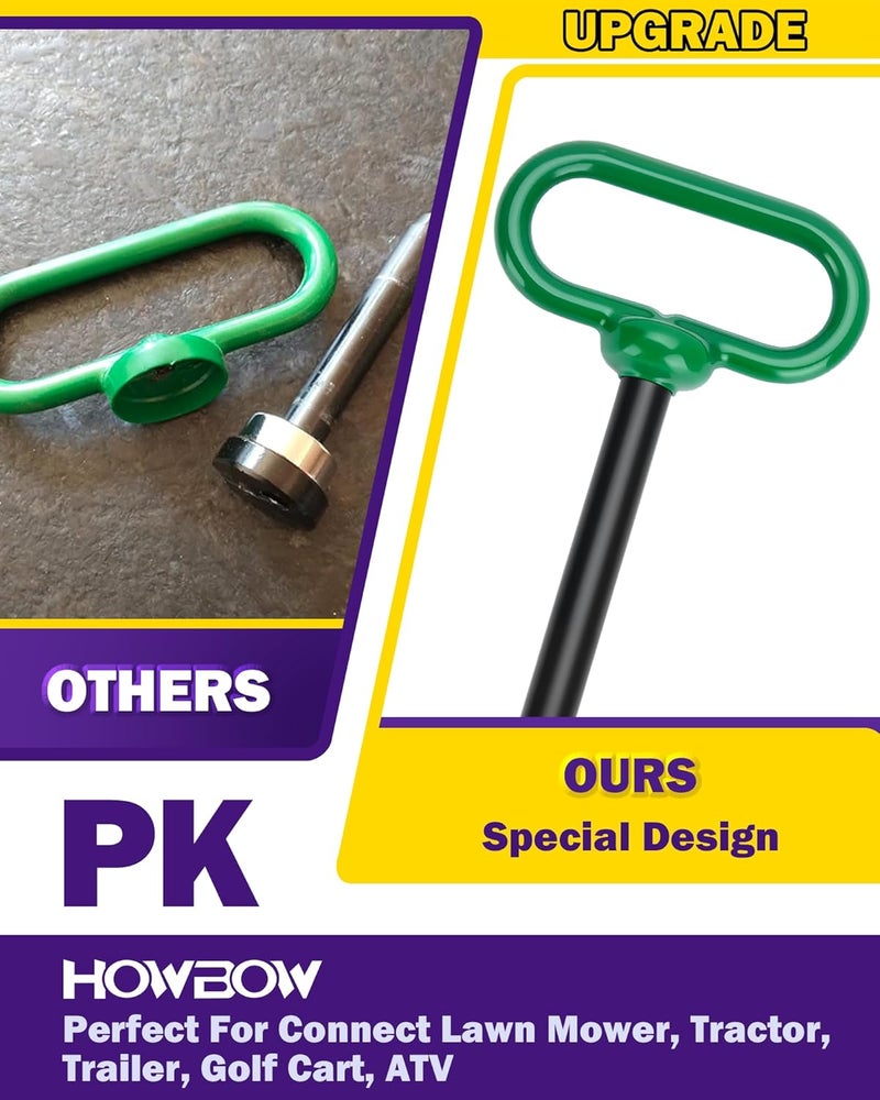 HOWBOW 1/2 inch Trailer Hitch Pin and Clip, 1/2 x 3-5/8 Inch Tow Hitch Pin Rubber Coated Green Handle Pin for Tractors, Towing, Lawn Mower, Golf Cart and ATV, Heavy Duty Gate Pin Accessories One-Handed - Image 2